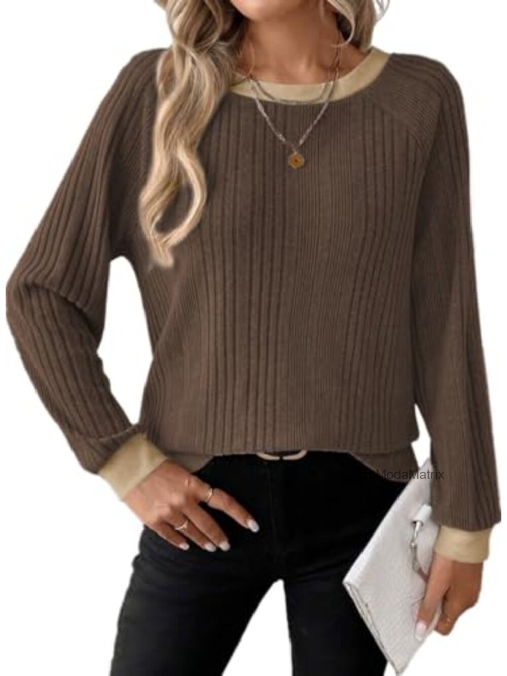 Womens Long Sleeve Knit Tunic Top Loose Fit Crewneck Pullover